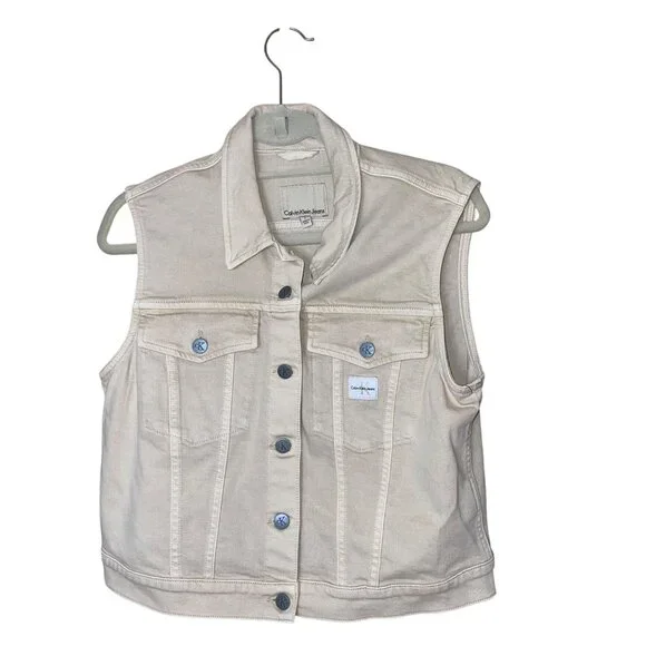 Calvin Klein Womens Overalls Vest Set Beige Size Large Cuffed Shorts Bib Y2K - Picture 5 of 15